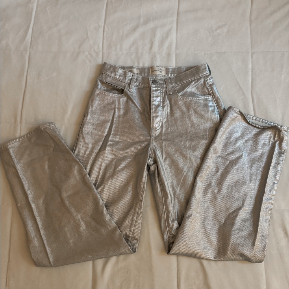 Silver metallic 90s baggy mid rise jeans